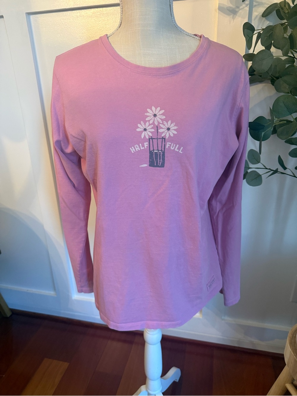 Life Is Good Pink Long-Sleeve 'Half Full' Floral Tee Women's Large
